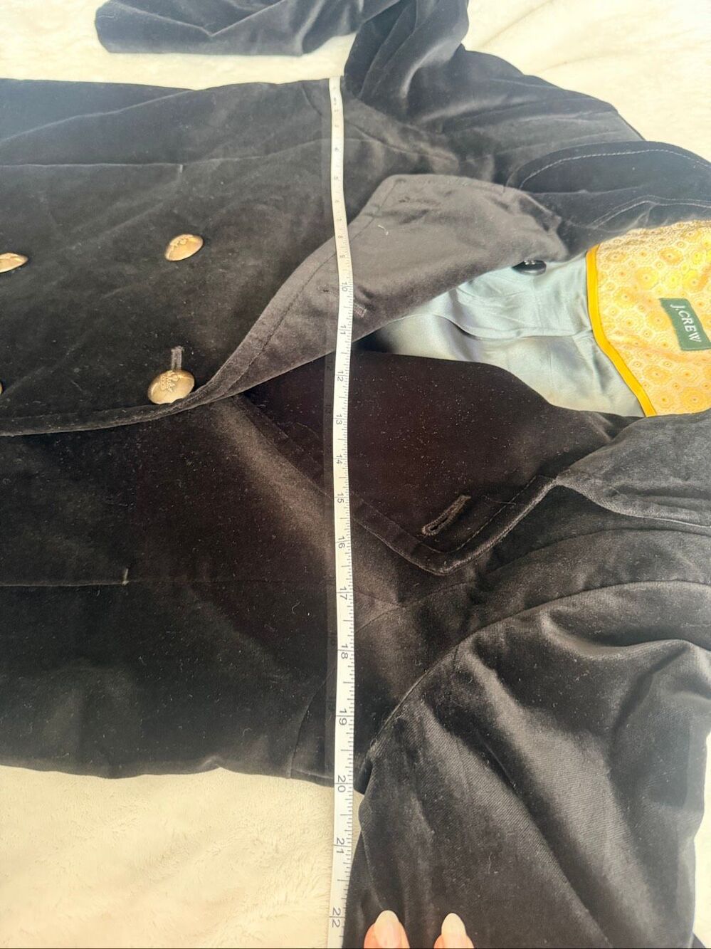 J.Crew Black Velvet Double Breasted Peacoat Coat Estimated Size 4 - Picture 7 of 12
